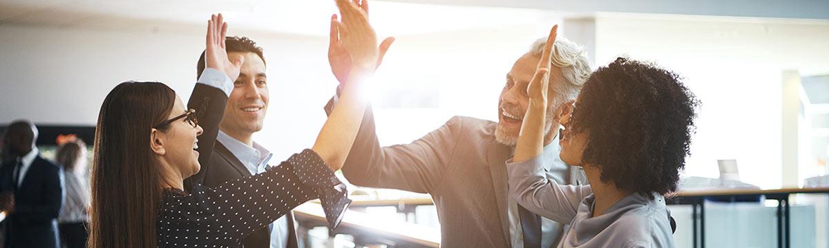 professionals hi-fiving stock art